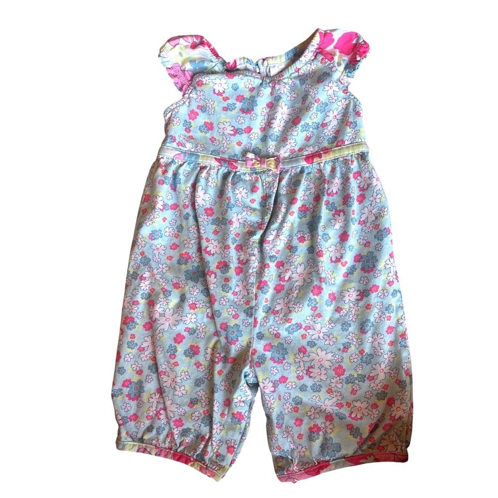 Hanna Andersson Baby Floral Romper Size 80 18-24 Months Blue Pink Flutter Sleeve